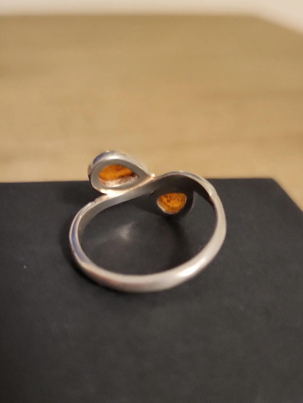 925 Sterling Silver Baltic Honey Amber Cabochon Stone Ring